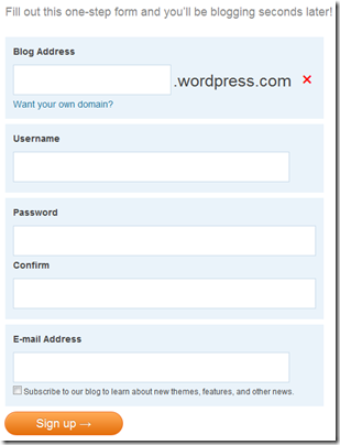 sign up for WordPress account